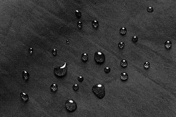 Water droplets on durable, waterproof fabric, illustrating protection for a golf bag.